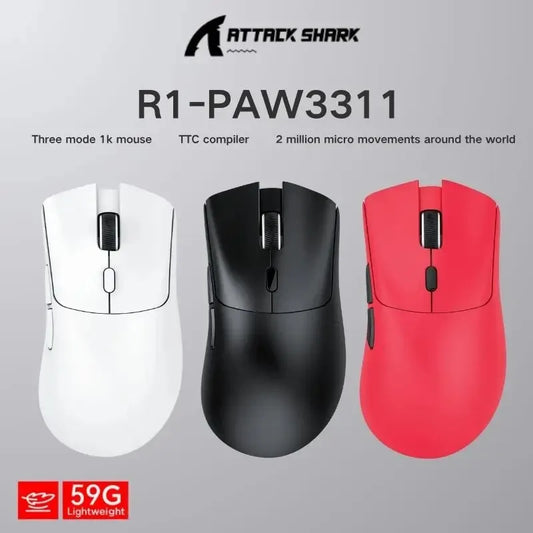 ATTACK SHARK R1 „Bluetooth“ pelė – influencerių įvertinta virusinė pelė, autentiška tiesiai iš prekės ženklo, PAW3311 jutiklis su 1K Hz žaidimams