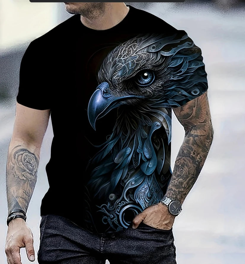 Men's Summer Fashion T-shirt Eagle 3D Printed Short sleeved T-shirt Summer Outdoor Leisure Quick drying Breathable T-shirt