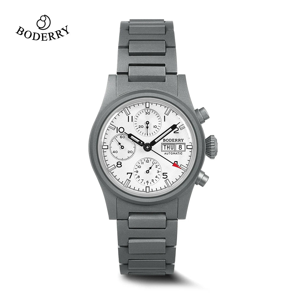 Boderry Chronograph Watch LANDMASTER Titanium Automatic mechanical Field Watches Outdoor Sport Waterproof Dive Wristwatch Men