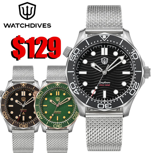 Watchdives WD007Q Diver Watch VH31 Sweep Second Quartz Movement Luminous Domed Sapphire Crystal Watches 42mm Titanium Watches
