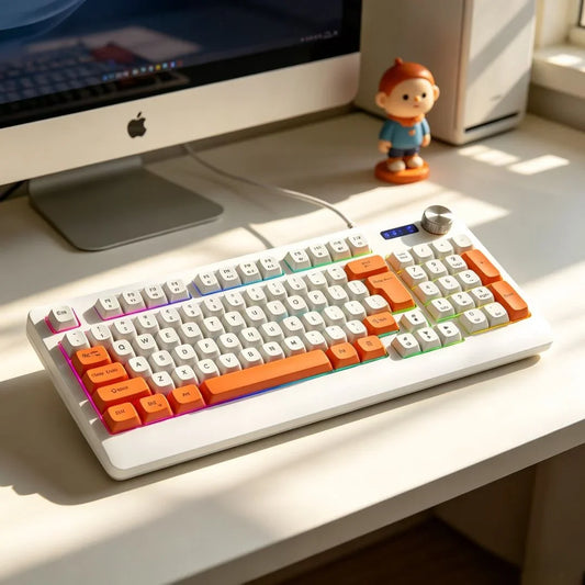 93-Key Minimalist Wired Gaming Keyboard Mixed Color Lighting With Multifunction Knob Mechanical Feeling Keyboard For PC Gamers
