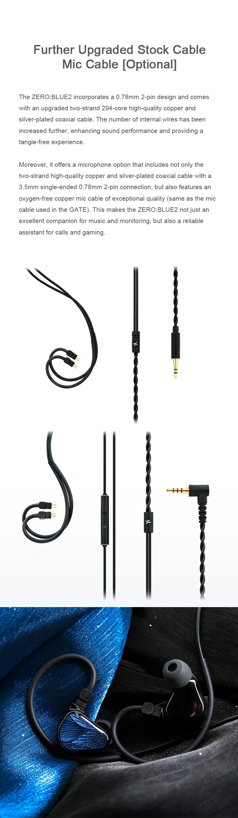 TRUTHEAR Zero:BLUE2 Earphone Dual Dynamic Drivers IEMs with Detachable Cable in Ear Headphone 0.78mm 2pin 3.5mm plug