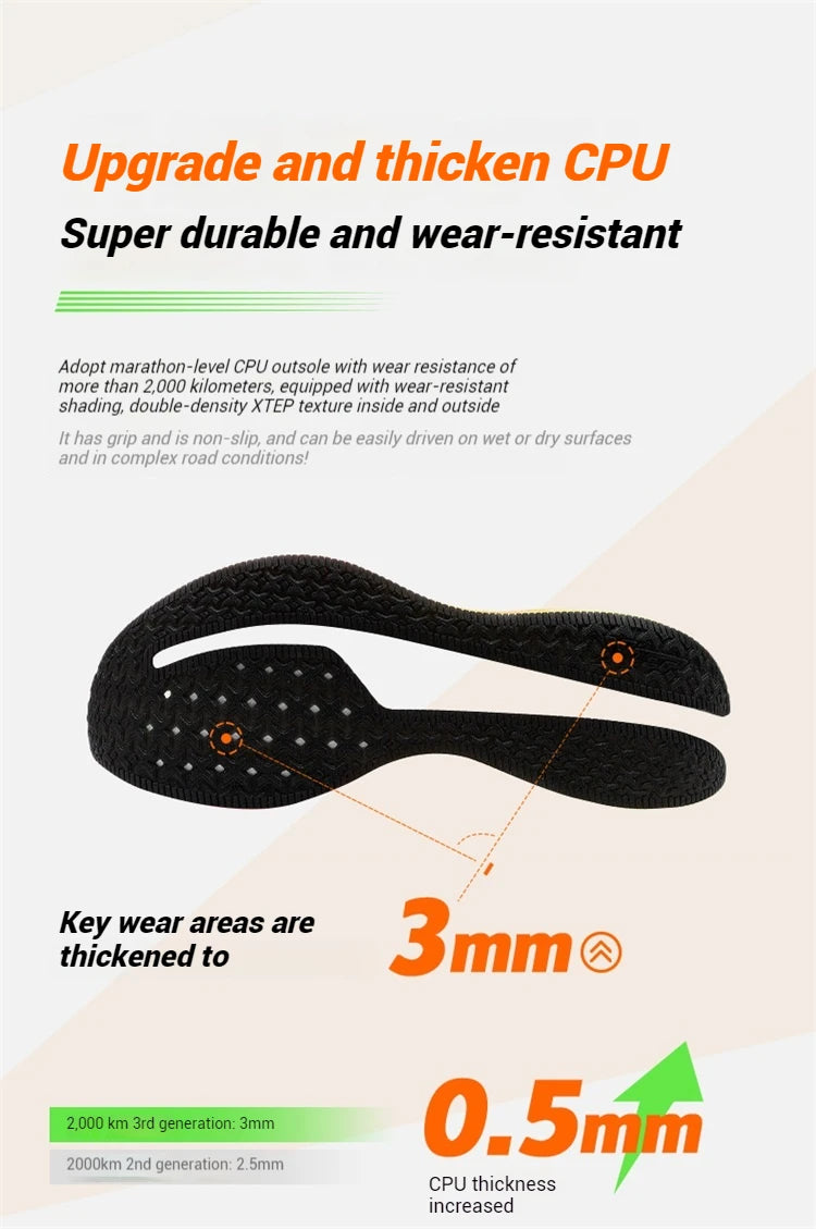 Xtep Men's Running Shoes 2000km 3.0 2025 Spring Lightweight Cushioned Wear-Resistant Training Jogging Sneakers 875119110032