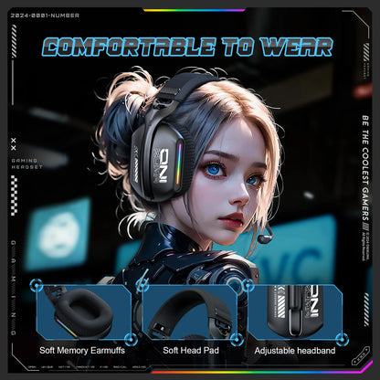 ONIKUMA GT808 Wireless Gaming Headset 2.4G/Bluetooth/Wired 3-Mode Over-Ear Gaming Headphones with Noise-Cancelling Mic for PC PS4 PS5