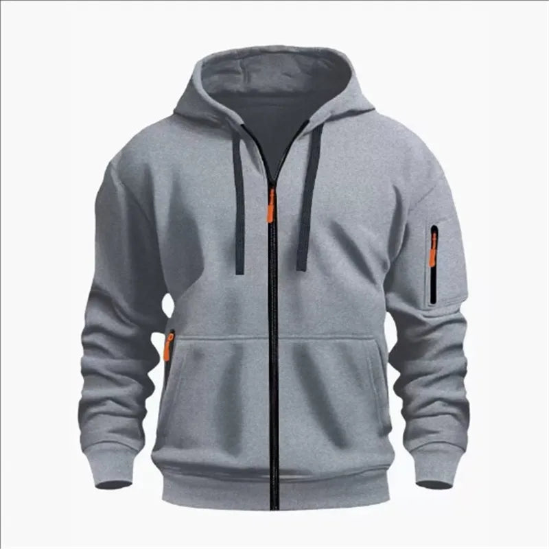 Men's Sweatshirts with Zipper Pockets Thin Solid Color Half Tracksuit Casual Outdoor Hooded Tracksuit Long Sleeves Jacket Coats, produit gaming premium Fraquane