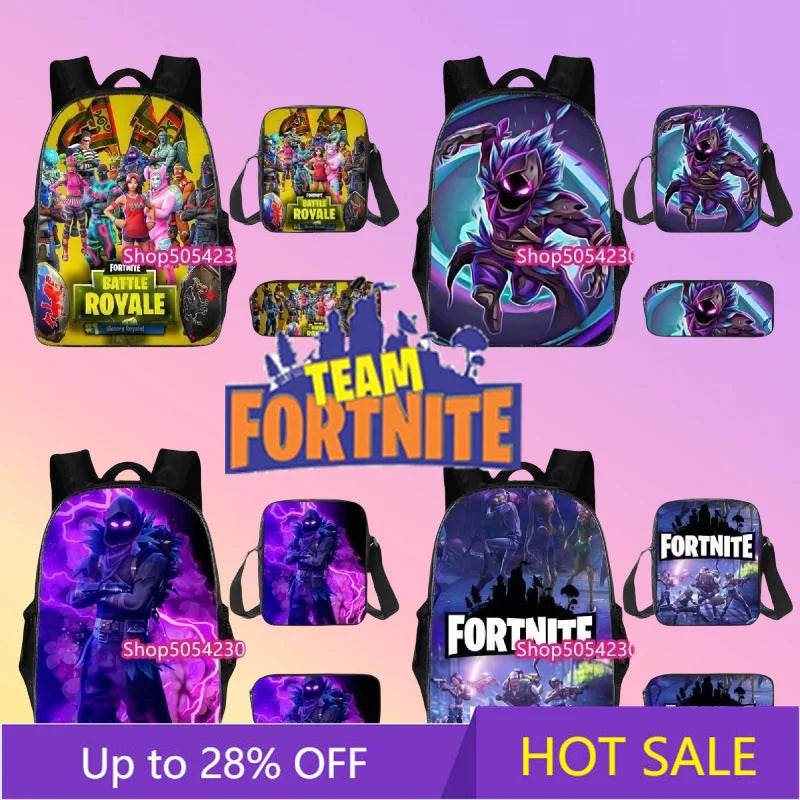 Hot Game Fortnited 3PCS Backpack Set Teenager Student Travel Bag Fortress Night 3D School Knapsack Popular Games Rucksacks