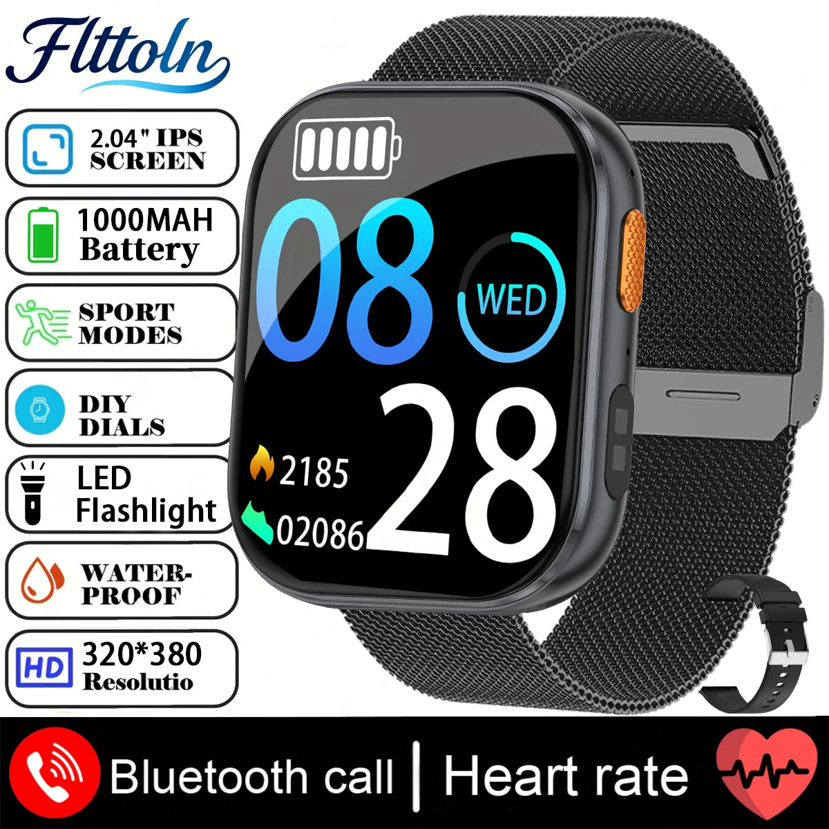 New 1000mAh Battery Smart Watch Women Heart Rate Sleep Monitoring Bluetooth Call IP68 Waterproof Smartwatch Men For Android IOS