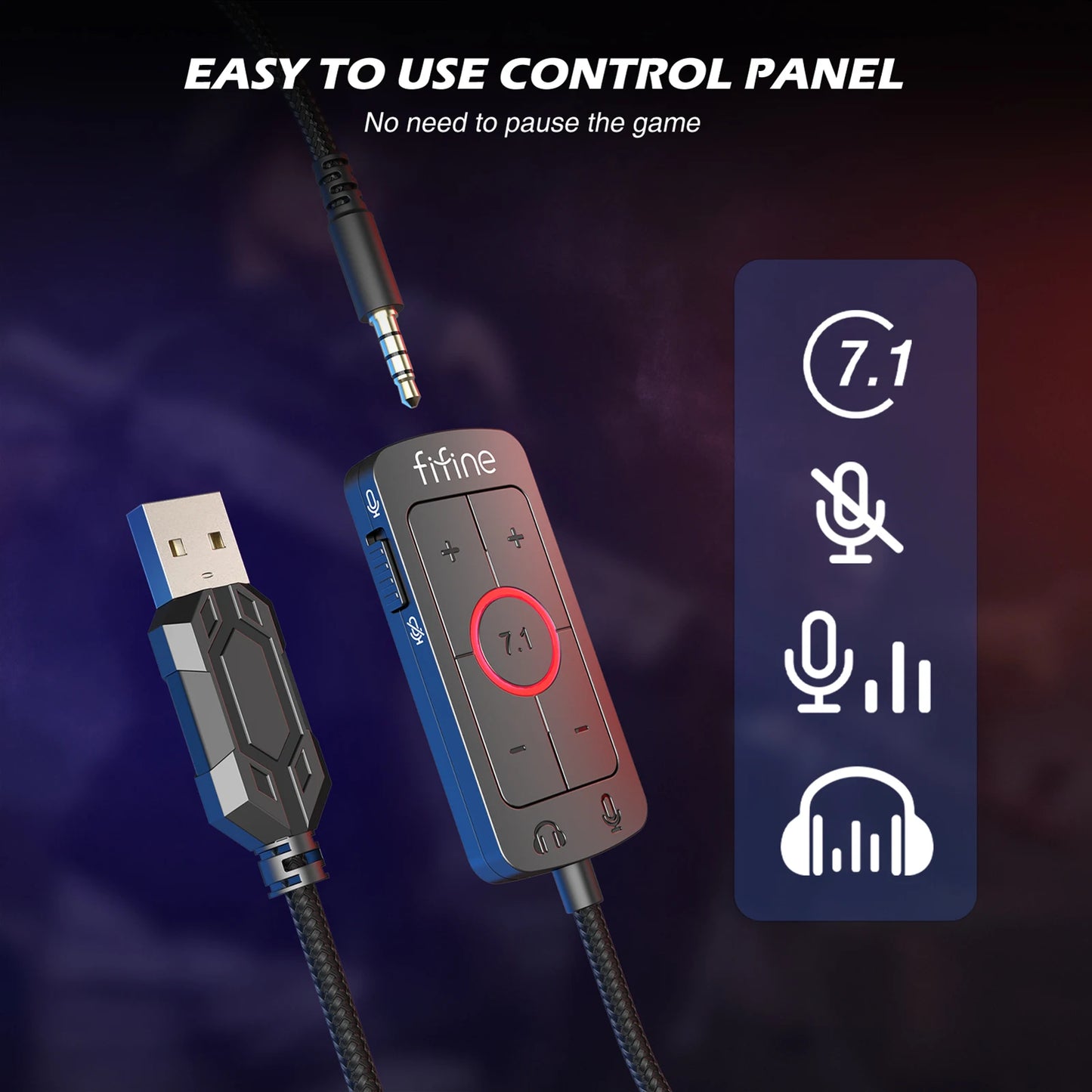 FIFINE Headset, 3.5 mm jack & USB Headphone with 7.1 Surround Sound/volume control/Mute switch for PC/MAC/PS4/PS5 Mixer-H9