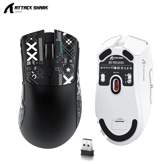 Attack Shark R1 lengva Bluetooth 2.4G belaidė žaidimų pelė PAW3311 18000DPI ergonominė pelė su makrokomandomis