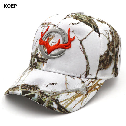 KOEP - Nouvelle casquette de baseball camouflage - Casquettes de pêche pour hommes - Chapeau de chasse camouflage pour les activités de plein air - Chapeau de jungle - Casquette de randonnée avec tête de cerf en 3D