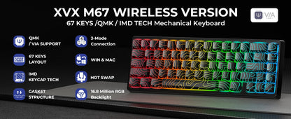 XVX Wireless Mechanical Keyboard M67 JadeStone With IMD-Tech Keycaps Tri-Mode Topographic White Gamer Keyboard Gasket Design