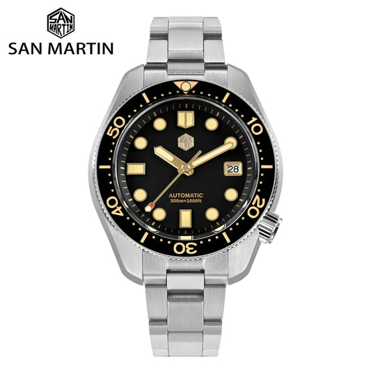 San Martin 44mm Men Diver Watch Vintage MM300 Gilt Dial Sport NH35 Automatic Mechanical Sapphire Waterproof 300M C3 Lume SN0087