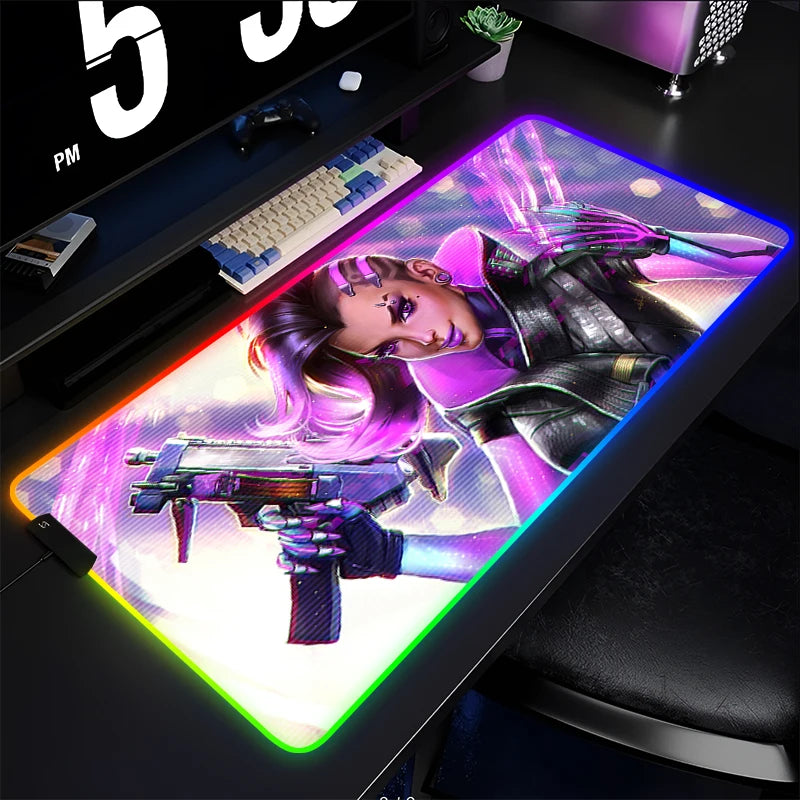 Podkładka gamingowa pod mysz i klawiaturę Overwatch Sombra, mata na biurko LED RGB, gumowa, kawaii, do notebooka