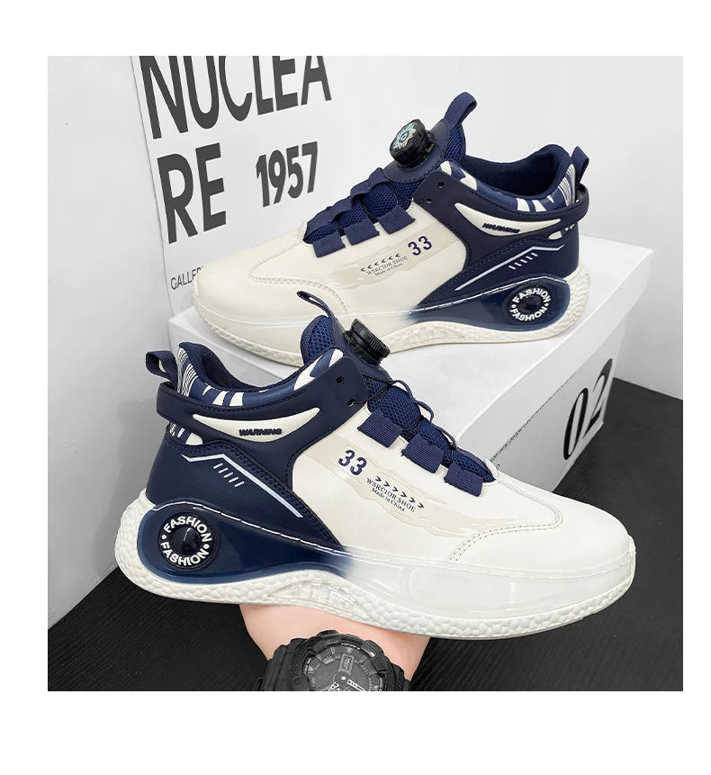 Men's Sneakers with Rotating Buckle Comfortable Non-Slip Lace-Up Durable Shoes for Outdoor Activities