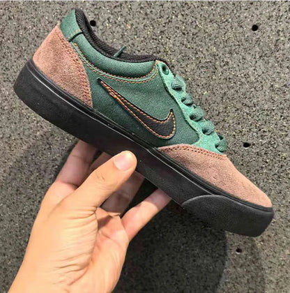Nike Sb Series Swoosh Suede Wear-Resistant Everyday Skate Shoes for Men and Women, New Lightweight Comfortable Thin-Soled Durable Outdoor Low-Top Flat Shoes, Fashionable Versatile Lightweight Green-Brown Color Commuting Casua
