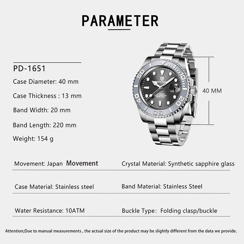 New PAGANI DESIGN 40mm Men's Wristwatch 100M Waterproof Mechanical Watches Ceramic bezel Sapphire Glass Automatic Men Watch 1651
