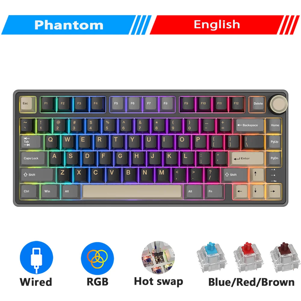 Royal Kludge RK R75 Brazilian Mechanical Keyboard Gasket Wired Gamer Keyboard Hot-swappable 80 Keys RGB Backlit MDA PBT Keycaps