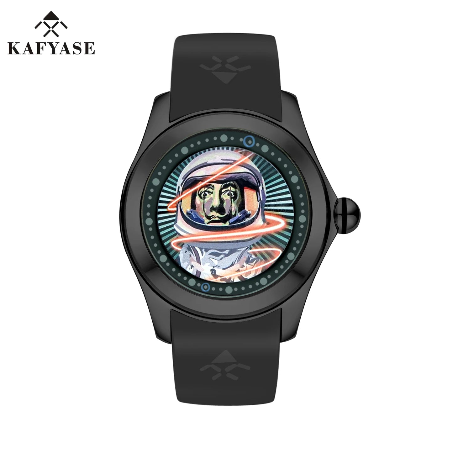 KAFYASE Fashion Earth  Bubble Rubber Automatic Watches Luxury Men 46mm Mechanical Wristwatches Art Eye Ball Dial Classic Watch