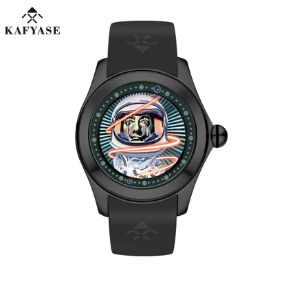 KAFYASE Fashion Earth  Bubble Rubber Automatic Watches Luxury Men 46mm Mechanical Wristwatches Art Eye Ball Dial Classic Watch
