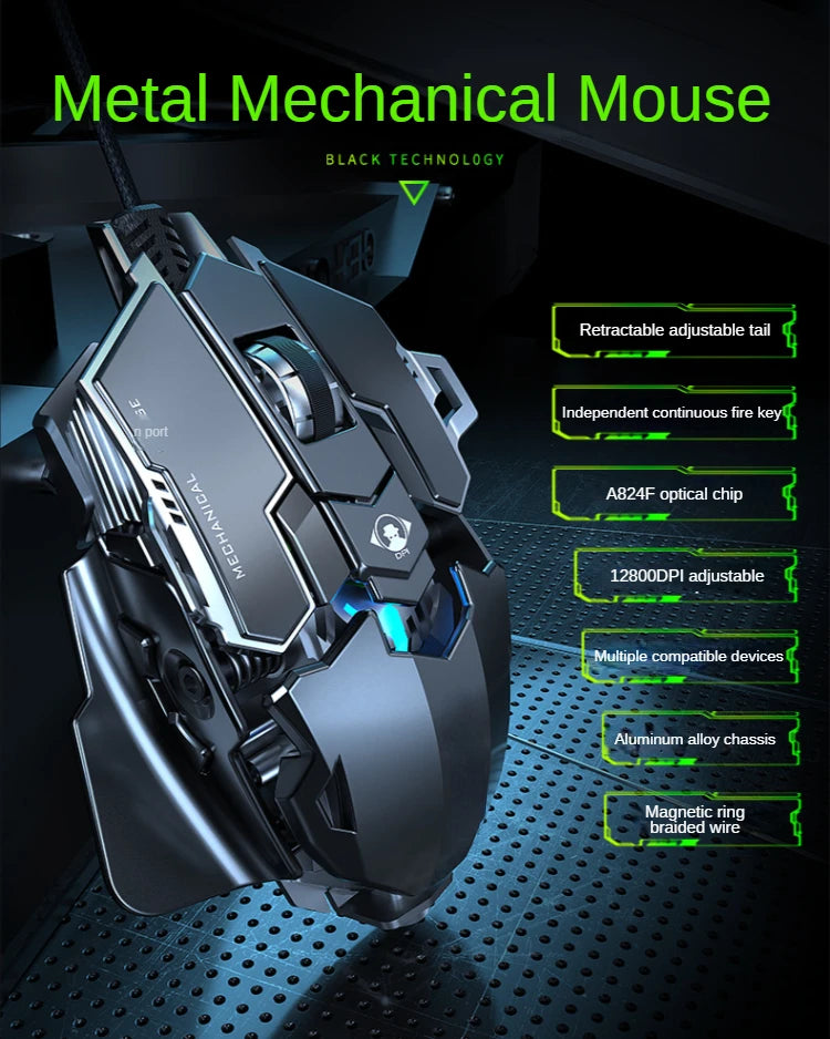Hot Selling Mechanical Wired Gaming Mouse 9 Keys Macro Definition 12800DPI RGB Backlit Gaming Computer Mouse for Laptop Desktop