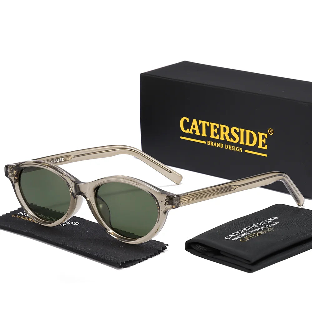 CATERSIDE Retro Oval Sunglasses for Women Men Tr Frame Acetate Pin Leg Polarized UV400 Protection Fashion Cat Eye Sun Glasses
