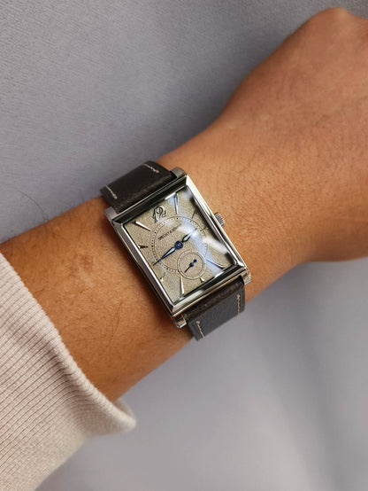 2026 Specht&Söhne Ultra Thin 7.5mm Rectangular Watch Japan Quartz Movement Small Seconds Sandblasted Dial Grey Leather Strap Watch