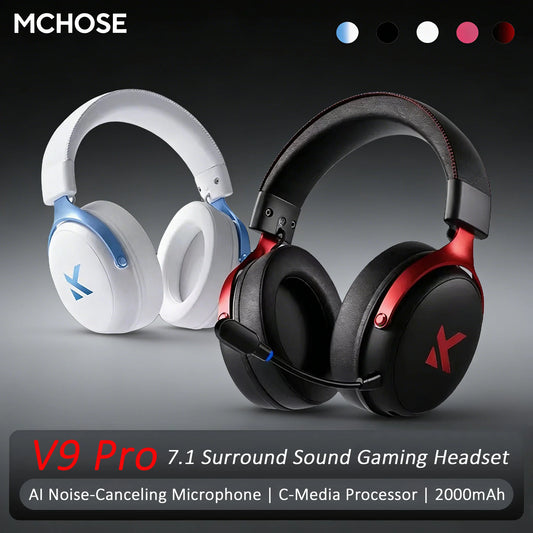 MCHOSE V9 Pro Wireless Gaming Headset 7.1 Surround Sound, Tri-Mode Bluetooth USB-C 2.4G Gaming Headset with Noise Cancelling Microphone