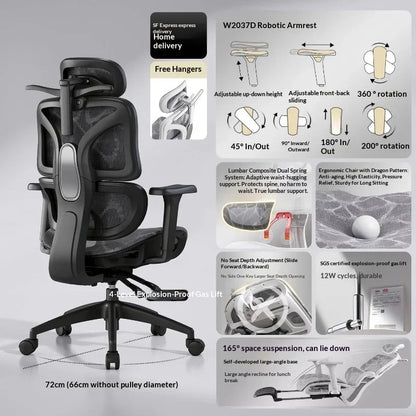 Mesh Office Chair Ergonomic Adjustable Lumbar Swivel Reclining Headrest Rolling Casters Home Office Office Chair Gaming Chair