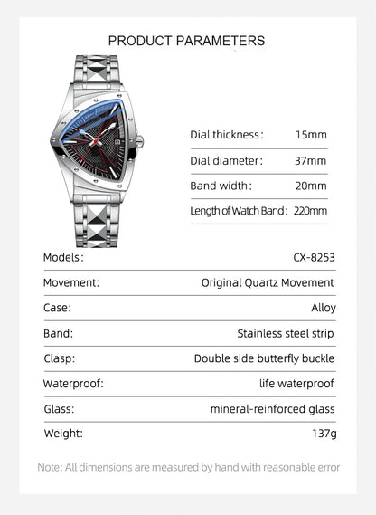 CHENXI Fashion Men's Watch Quartz Wristwatch Casual Hollow Triangle Watch Luxury Men's Gift Clock  Relojes Para