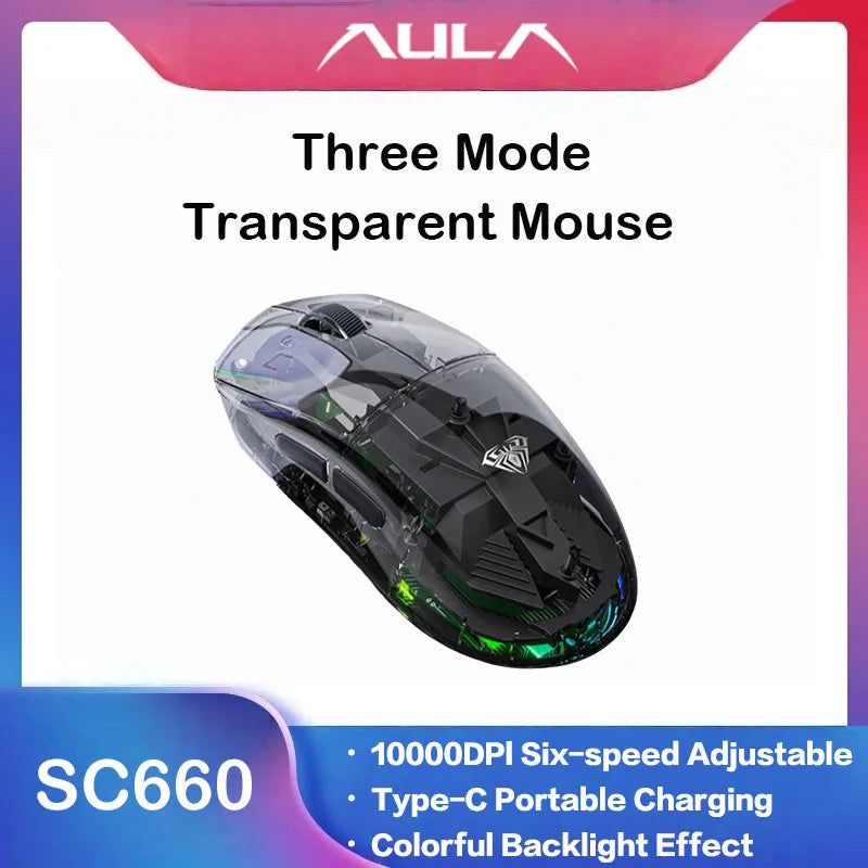 AULA SC660 Wireless Bluetooth Mouse E-sports Mouse Three-Mode Connection Lightweight Mouse Type-C Charging Game Office Girls Boys