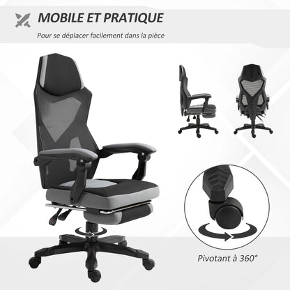 Office chair, gaming armchair, height adjustable, backrest, swivel, casters, footrest, mesh gaming chair, multi-purpose chair