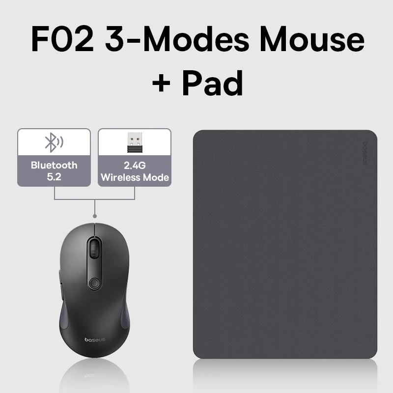 Baseus F02 Ergonomic Wireless Mouse with Bluetooth 5.2, 2.4G, 4000 DPI & 7 Silent Buttons