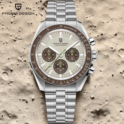 PAGANI DESIGN Saturn Men's Watches 2026 New Top Luxury Quartz Watch Men Light Tan Chronograph AR Sapphire crystal Wristwatch Men