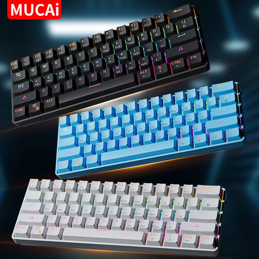 MUCAI MK61 USB Gaming Esports Mechanical Keyboard 61 Key Red Axis Wired Detachable Cable RGB Backlight Hot Swap