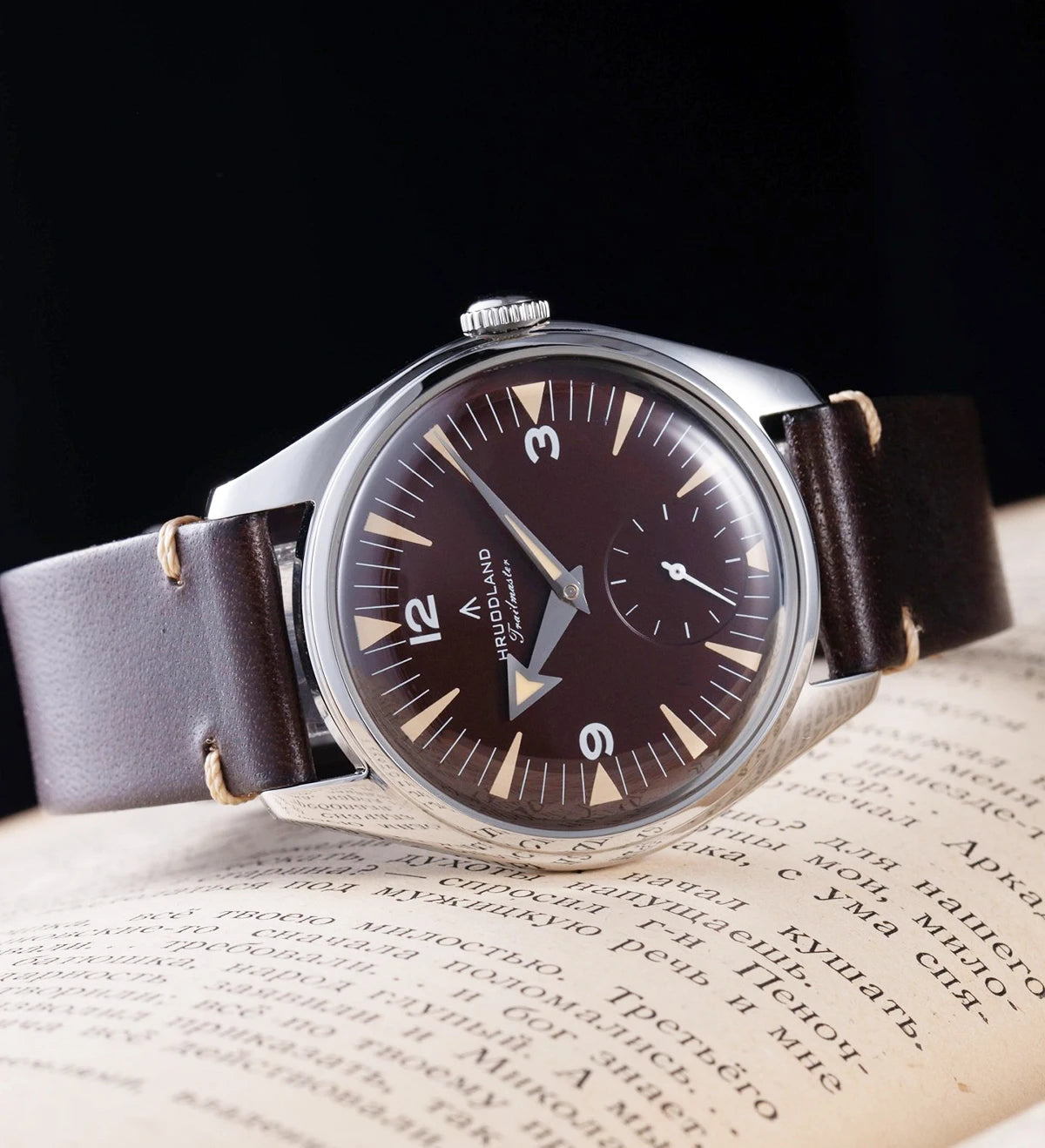 Hruodland F033 Retro Classi Quarrz Men's Watches VD78 Movement Stainless Steel Black Brown Leather Strap Wristwatches