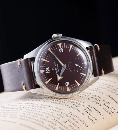 Hruodland F033 Retro Classi Quarrz Men's Watches VD78 Movement Stainless Steel Black Brown Leather Strap Wristwatches