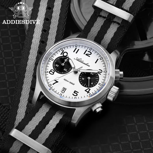 ADDIESDIVE 2025 New Panda Eye Men's Watches Retro Luxury VK64 Quartz Watch For Men Sport Chronograph 100M Waterproof Luminous