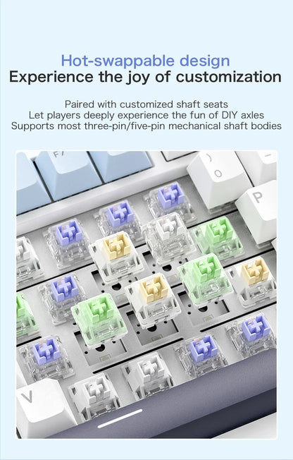 F75 Mechanical Keyboard FREEWOLF 81 Keys Layout Metal Knobs PBT Keycaps, Fully Hot-swappable Keys RGB Multi-color Backlighting