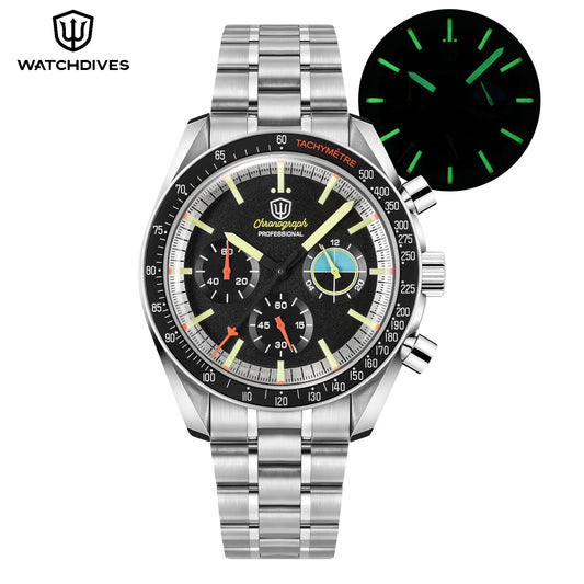 Watchdives WD1863 39mm Watch VK63 Quartz Chronograph Movement BGW9 Luminous 10Bar Waterproof 39mm Vintage Watches