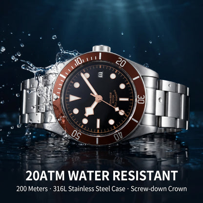 41MM Custom Name NH35A / Miyota 8215 Personalized Men's Automatic Watch Black Dial · Sapphire Crystal · 20ATM · Name & Logo E