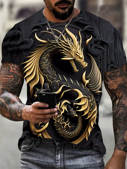 Fashionable Men's Round-neck Short-sleeved T-shirt 3D Printed Wolf T-shirt Men's Casual Sports Short-sleeved Street Top