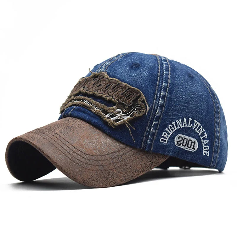 CNTANG Sommer-Denim-Baseballkappe Herrenmode Bestickte Buchstaben Baumwollkappen Snapback Herren Outdoor Freizeit Hip-Hop-Kappe Verstellbar