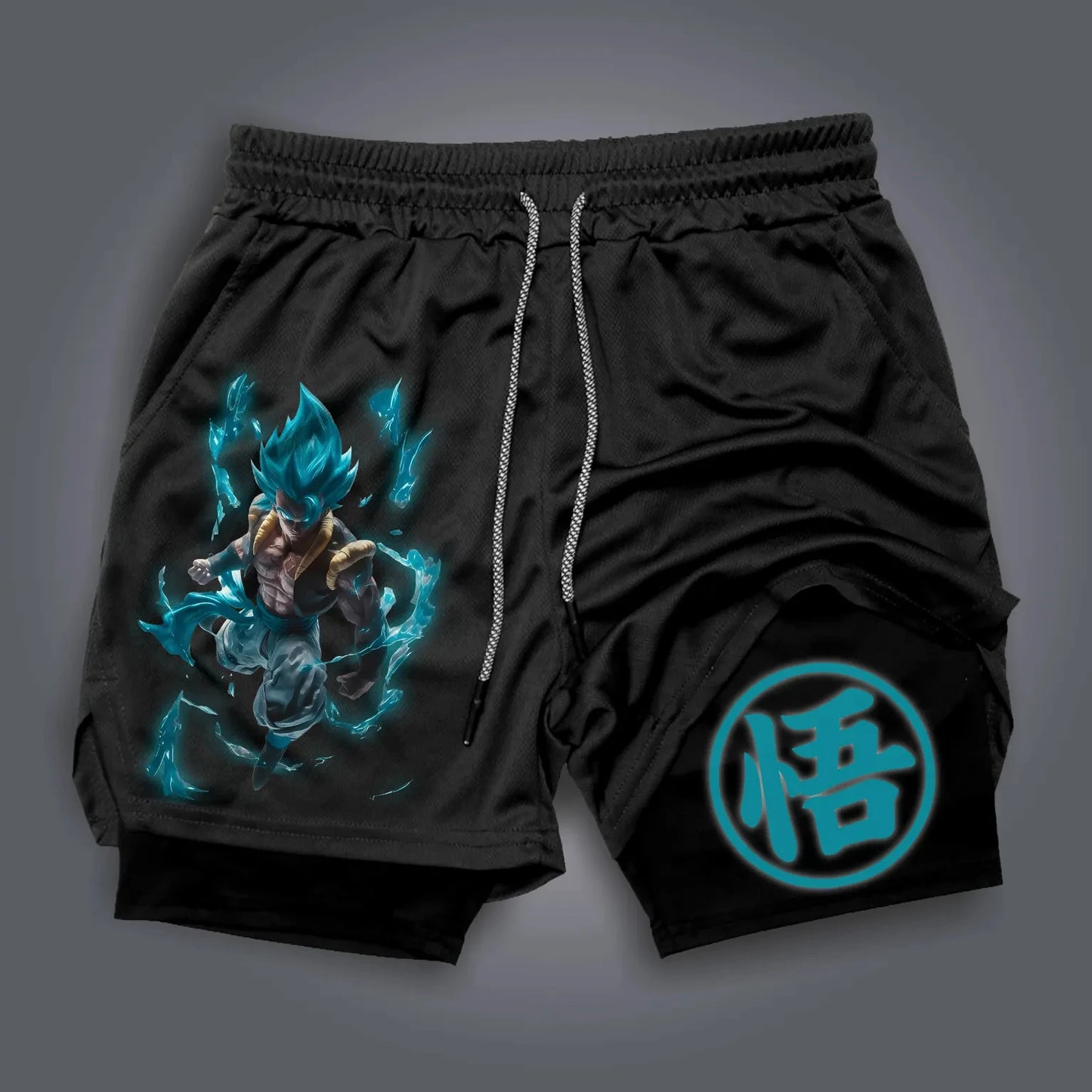 Calções Duplos Estampados Dragon Ball Majin Buu GOKU — Periféricos Gaming, Estilo Desportivo Americano, Confortáveis, Soltos e Respiráveis para Homem, Verão