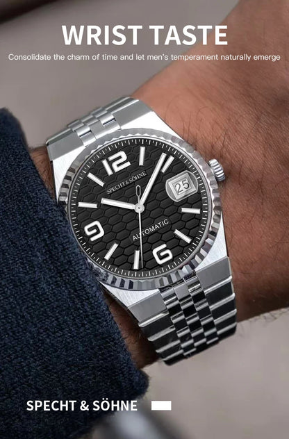 Specht & Söhne New Mens Watches Miyota 8215 Automatic Mechanical Wristwatches Stainless Steel Watch Relogio Masculino 37MM