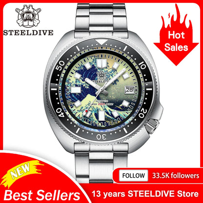 STEELDIVE SD1970J Kanagawa Turtle Full Luminous Dial Ceramic Bezel NH35 AutomaticSTEELDIVE Offical Store Mens Dive Watch