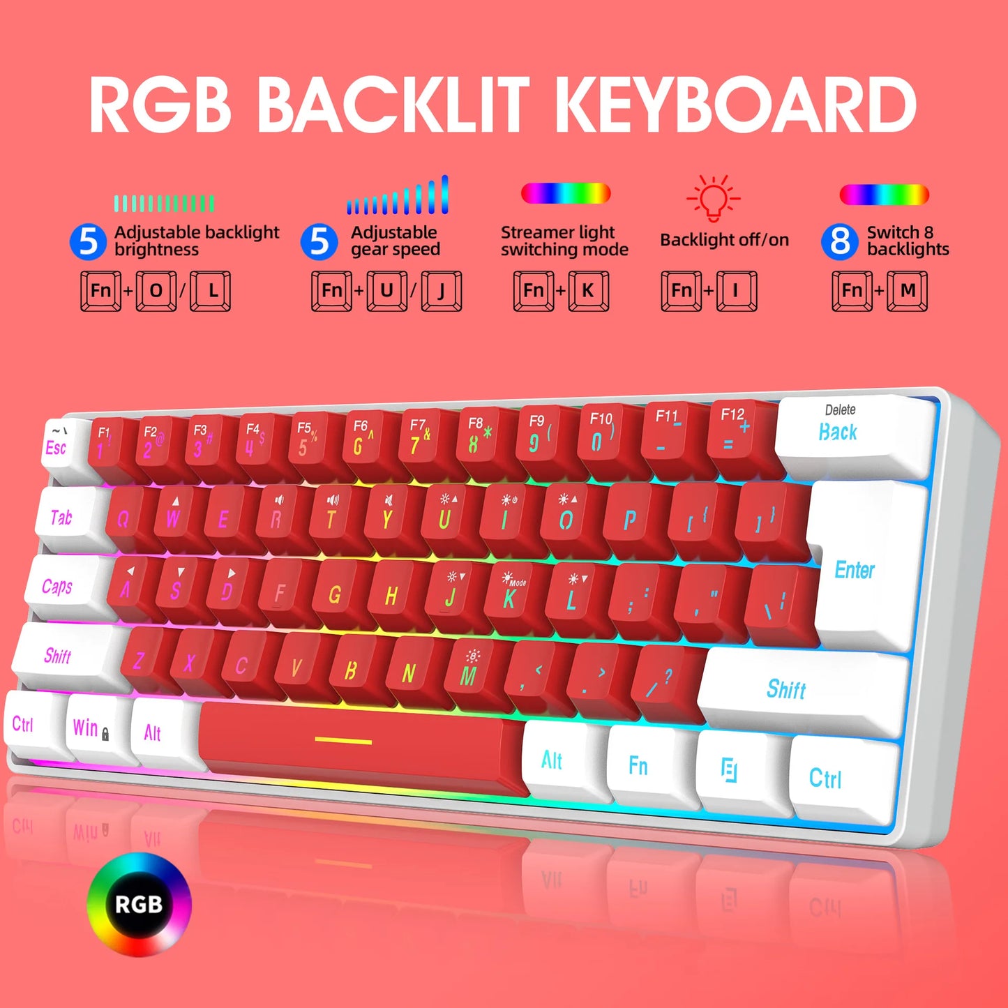 Keyboard gaming pc Backlit pink Keyboards 61 keys mini computer 60% Musical Usb lady ergonomic office Wired key board portable