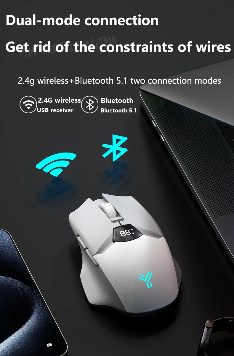 Warvank SX01 trådløs gamingmus med smart skærm, 6-trins DPI-justering, 600mAh genopladelig, lydløs kontor-Bluetooth-mus