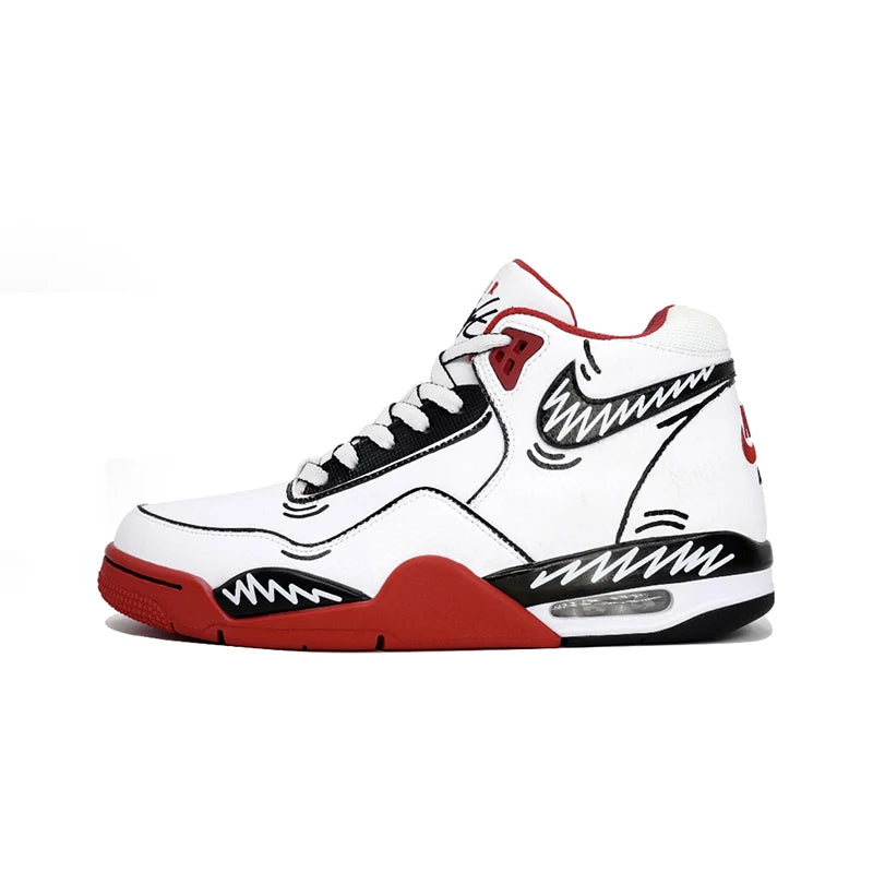 Персонализирани маратонки Nike Flight Legacy „Kaleidoscope Play“ – ретро баскетболни маратонки с графити, средна височина и подаръчна торбичка за мъже