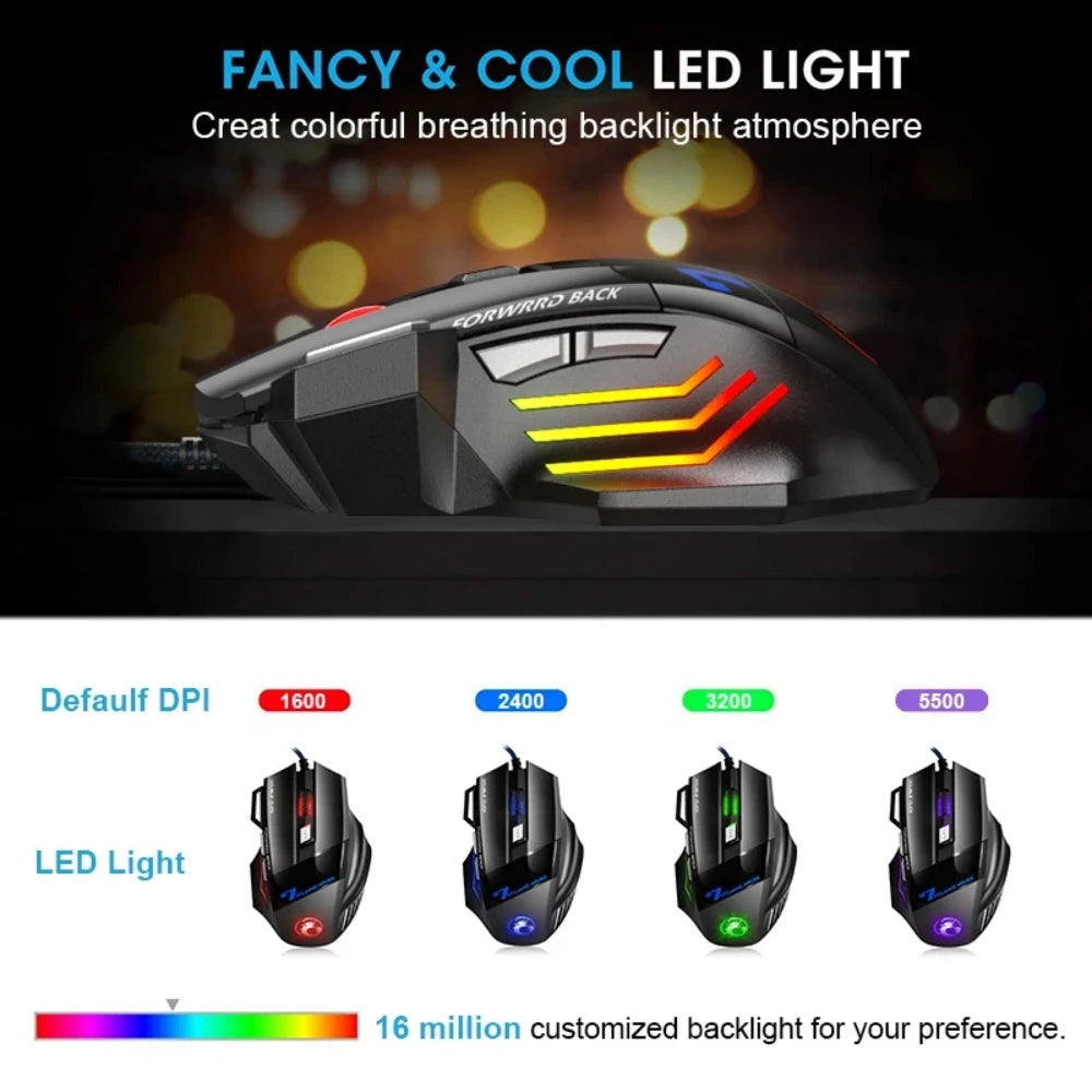Wired Gaming Mouse, Gamer Computer Mouse with RGB Backlit, Ergonomic Design, Silent Backlight, LED, 7 Buttons, USB Mice for PC Desktop