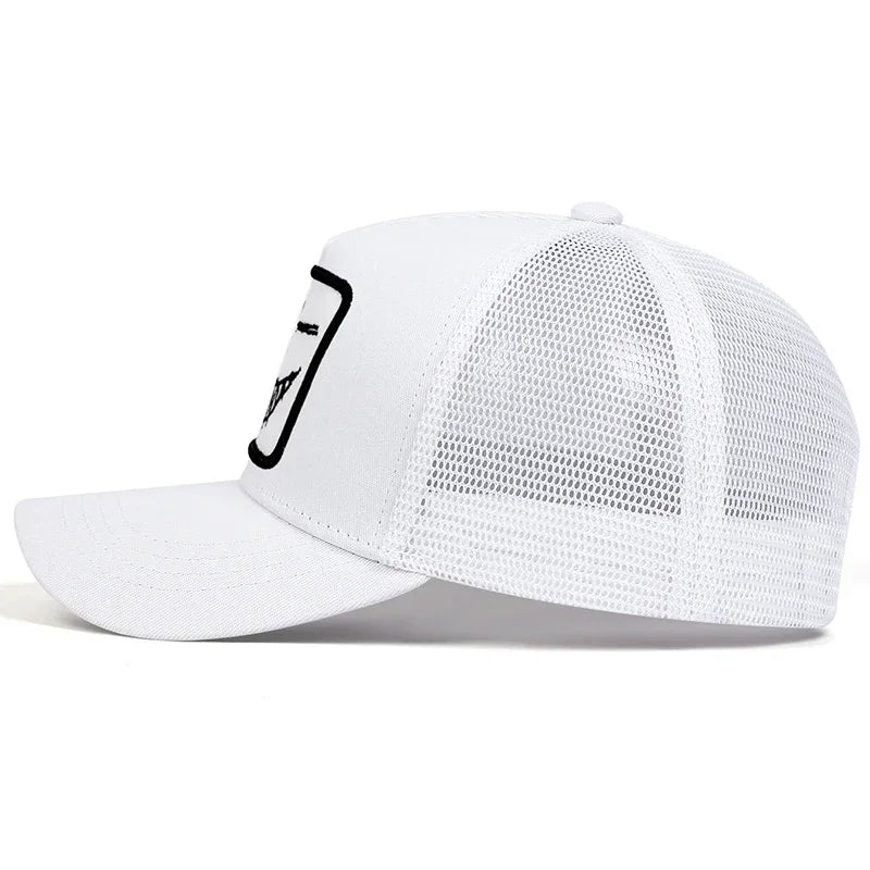 Unisex X Baseball-Netzkappen mit Stickerei eines lächelnden Gesichts und Zähnen – Sonnenhut für Frühling und Sommer, im Freien, mit Sonnenschutz, verstellbare Freizeit-Trucker-Kappen